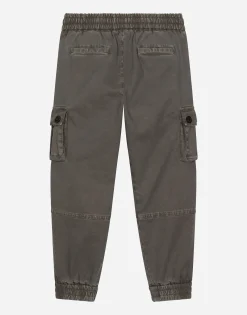 Gabardine cargo pants with branded tag