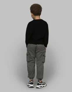 Gabardine cargo pants with branded tag
