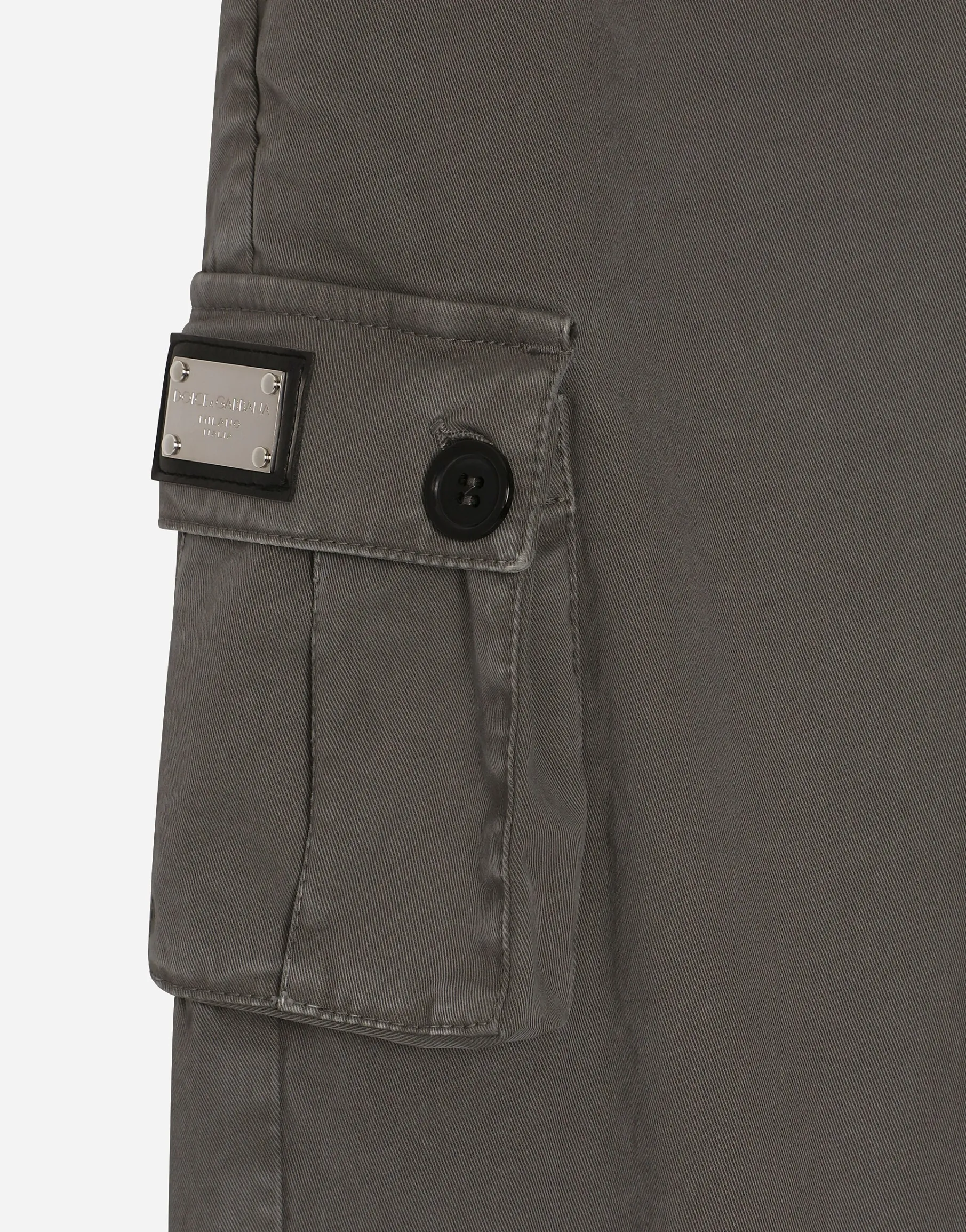 Gabardine cargo pants with branded tag