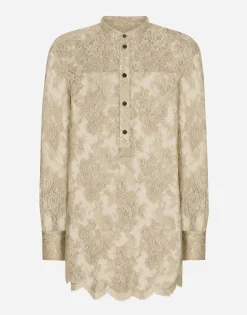 Galloon lace shirt with Mandarin collar