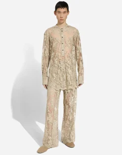 Galloon lace shirt with Mandarin collar