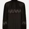 Georgette and lace turtle-neck blouse