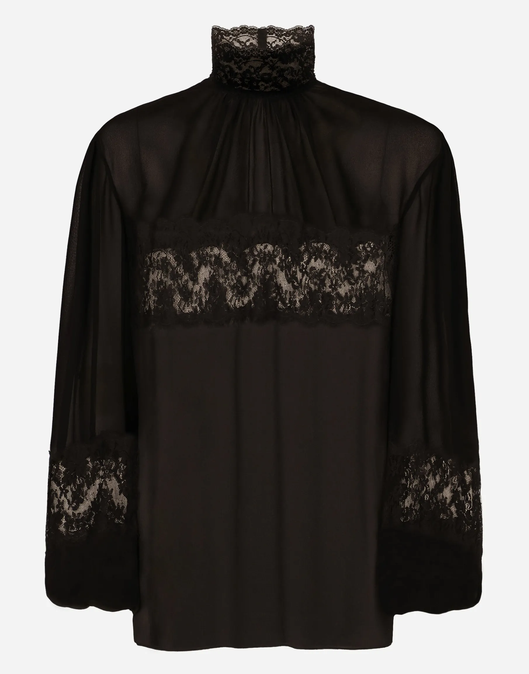 Georgette and lace turtle-neck blouse