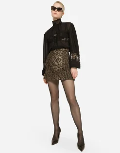 Georgette and lace turtle-neck blouse