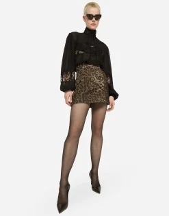 Georgette and lace turtle-neck blouse