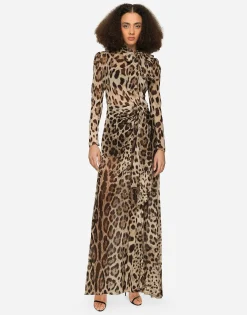 Georgette dress with leopard print and tie details