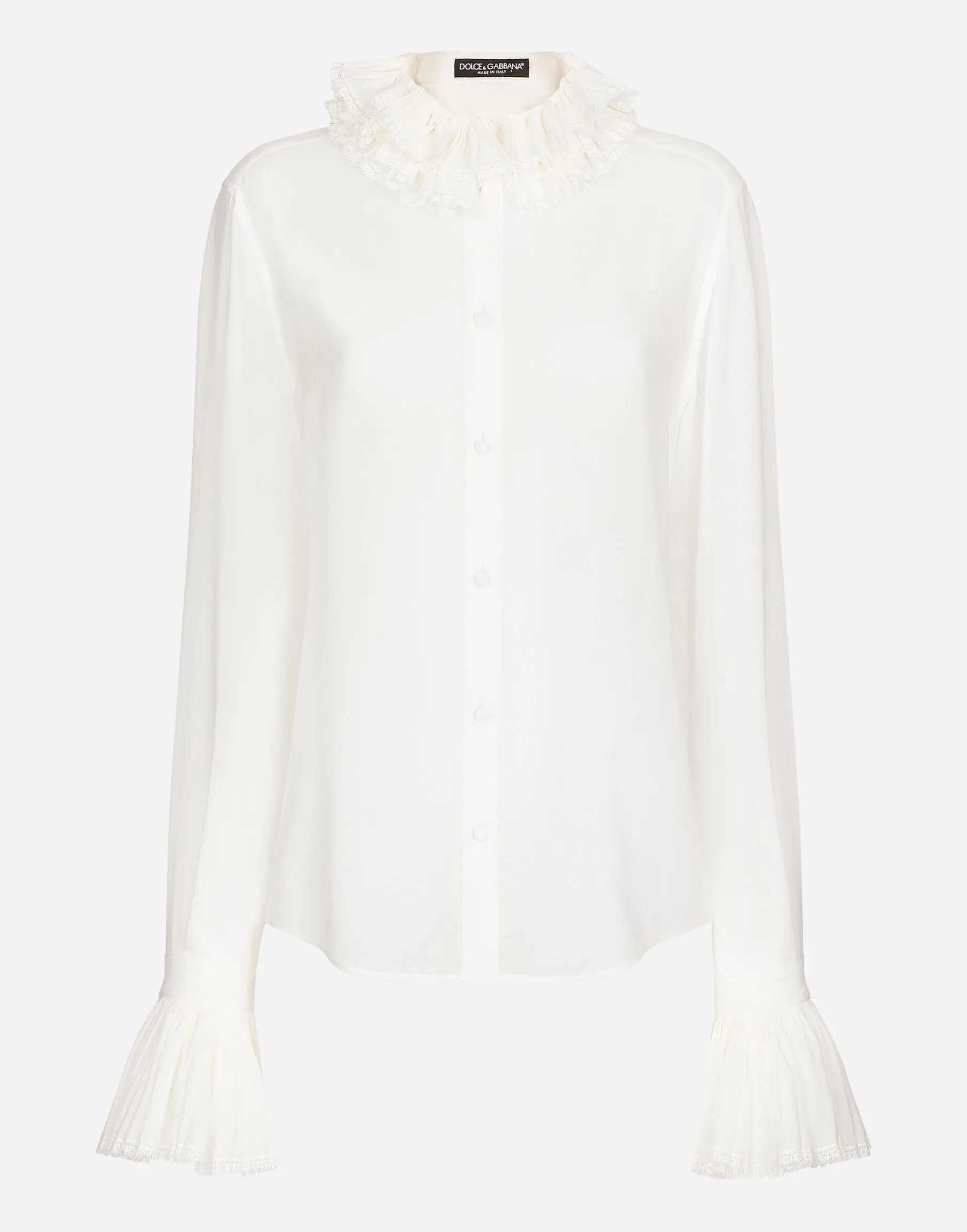 Georgette shirt with pleated cuffs and collar details