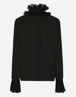 Georgette shirt with pleated cuffs and collar details