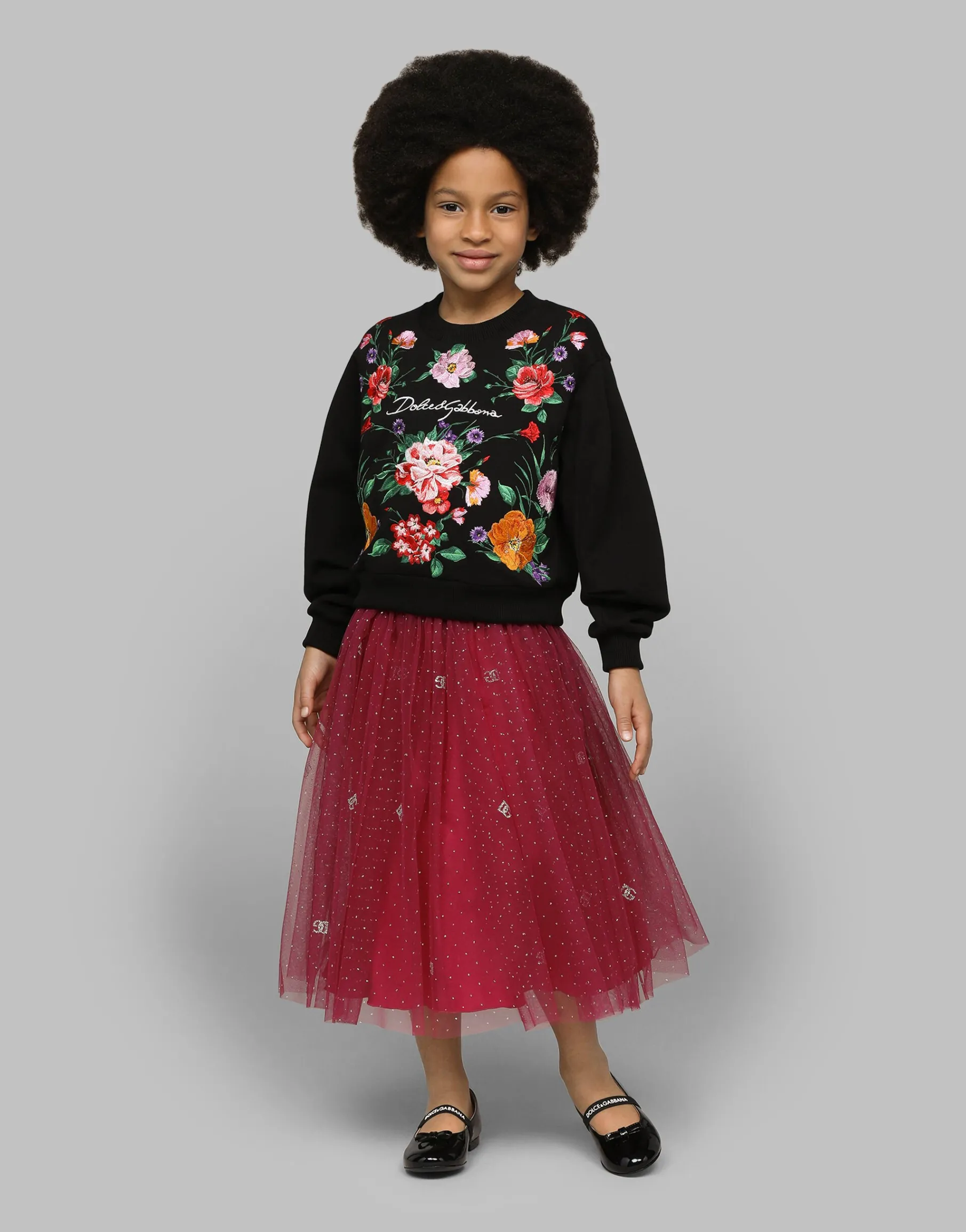 Glittery-print tulle skirt