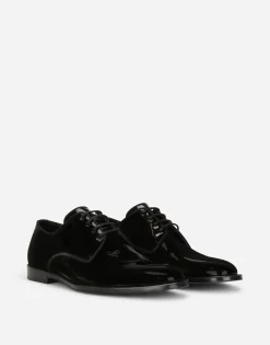 Glossy patent leather derby shoes