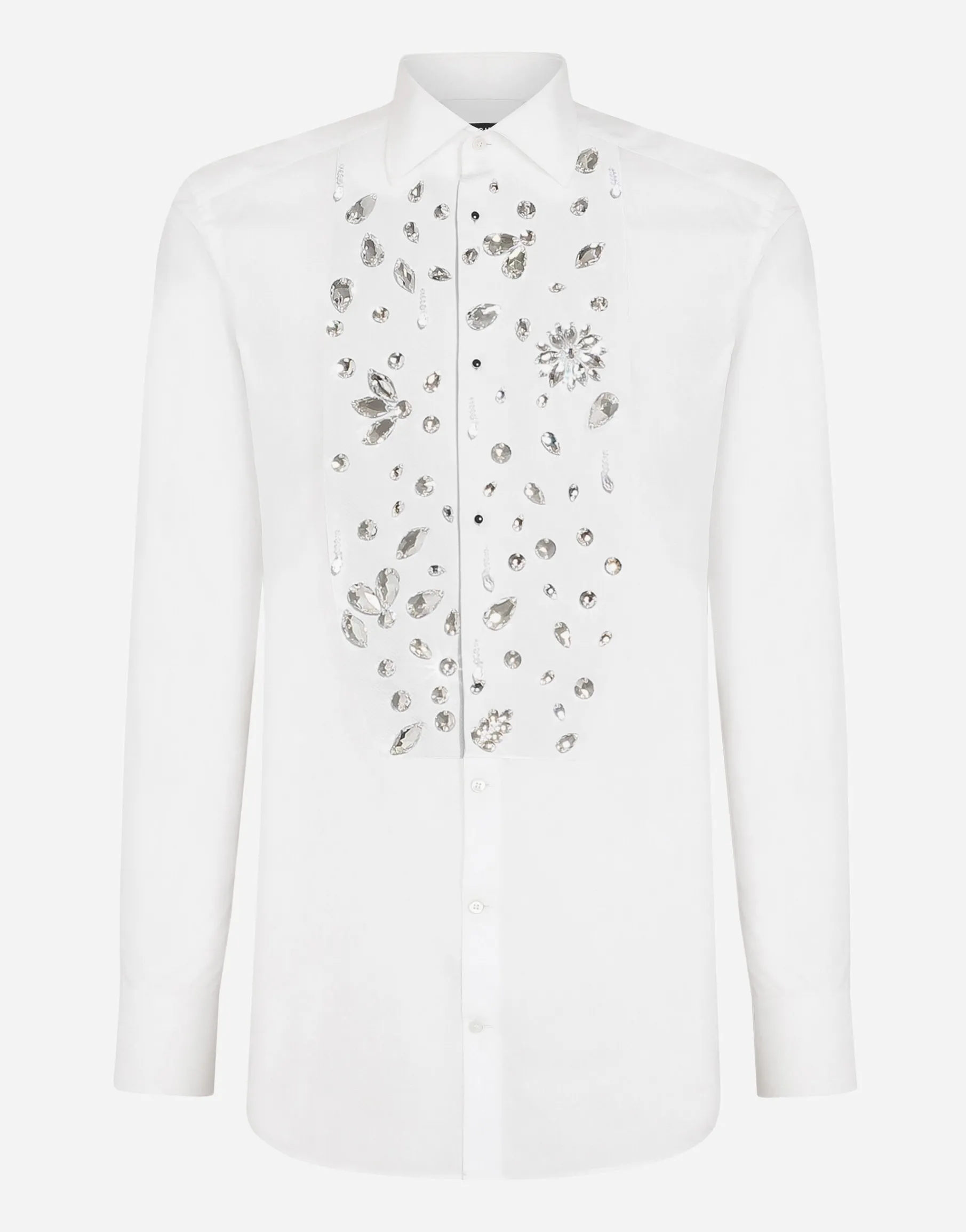 Gold-fit tuxedo shirt with rhinestone embroidery