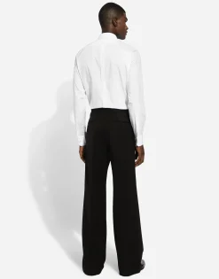 Gold-fit tuxedo shirt with rhinestone embroidery