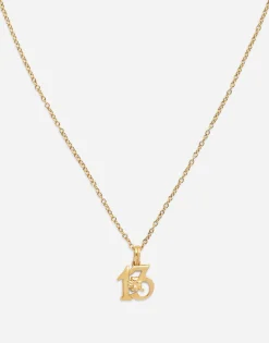 Good luck number 13 pendant on yellow gold chain