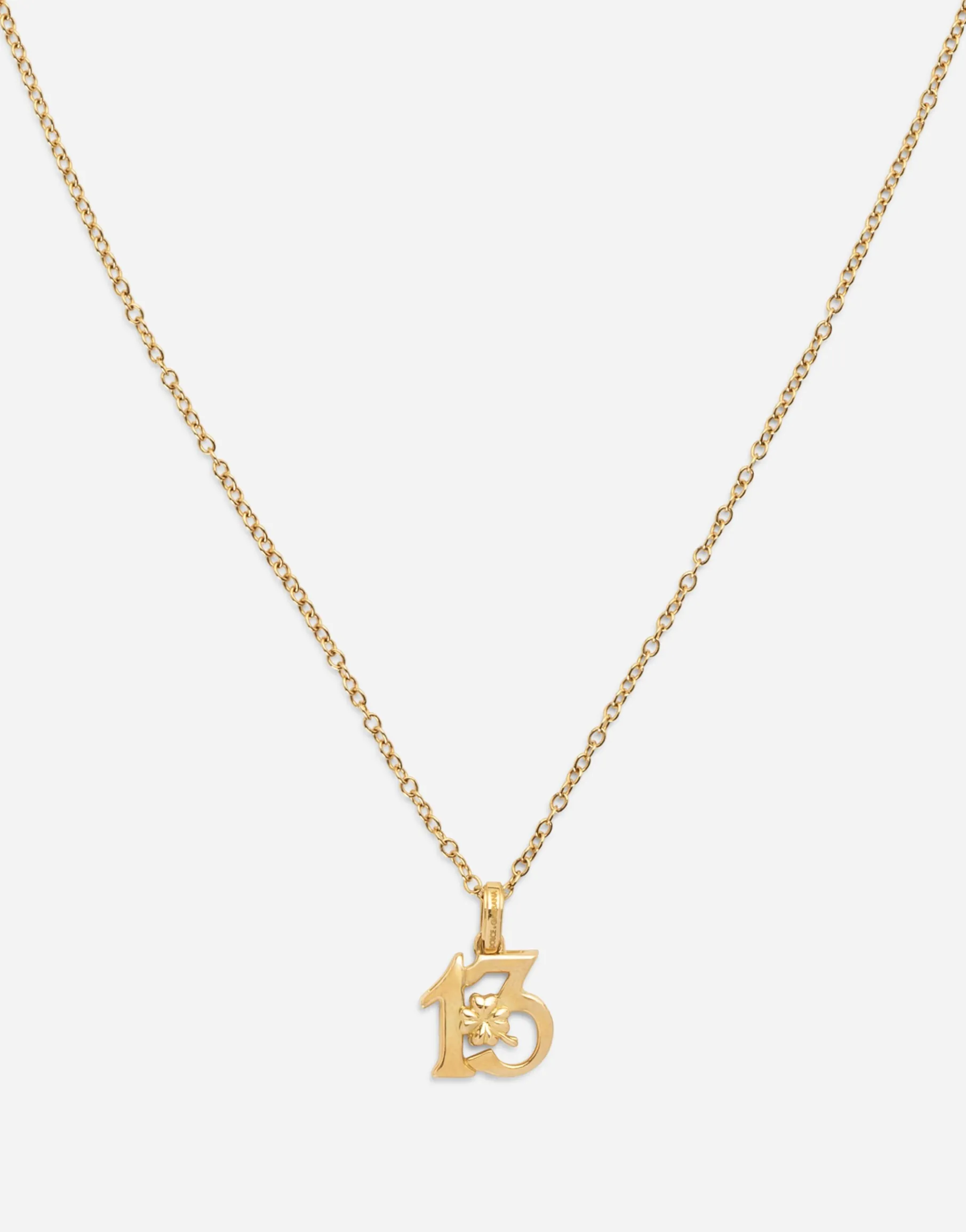 Good luck number 13 pendant on yellow gold chain
