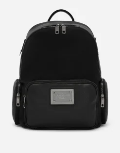 Grainy calfskin and nylon backpack