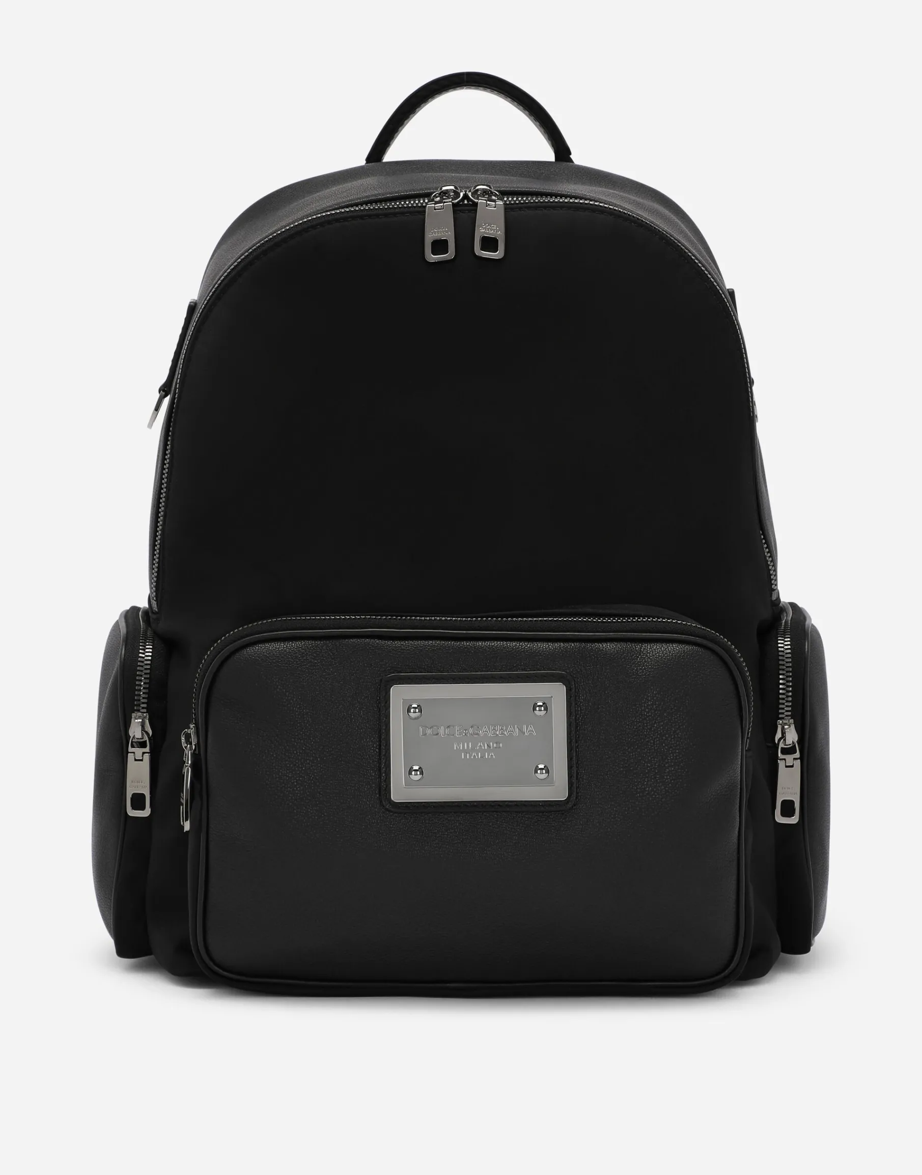 Grainy calfskin and nylon backpack