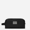 Grainy calfskin and nylon toiletry bag