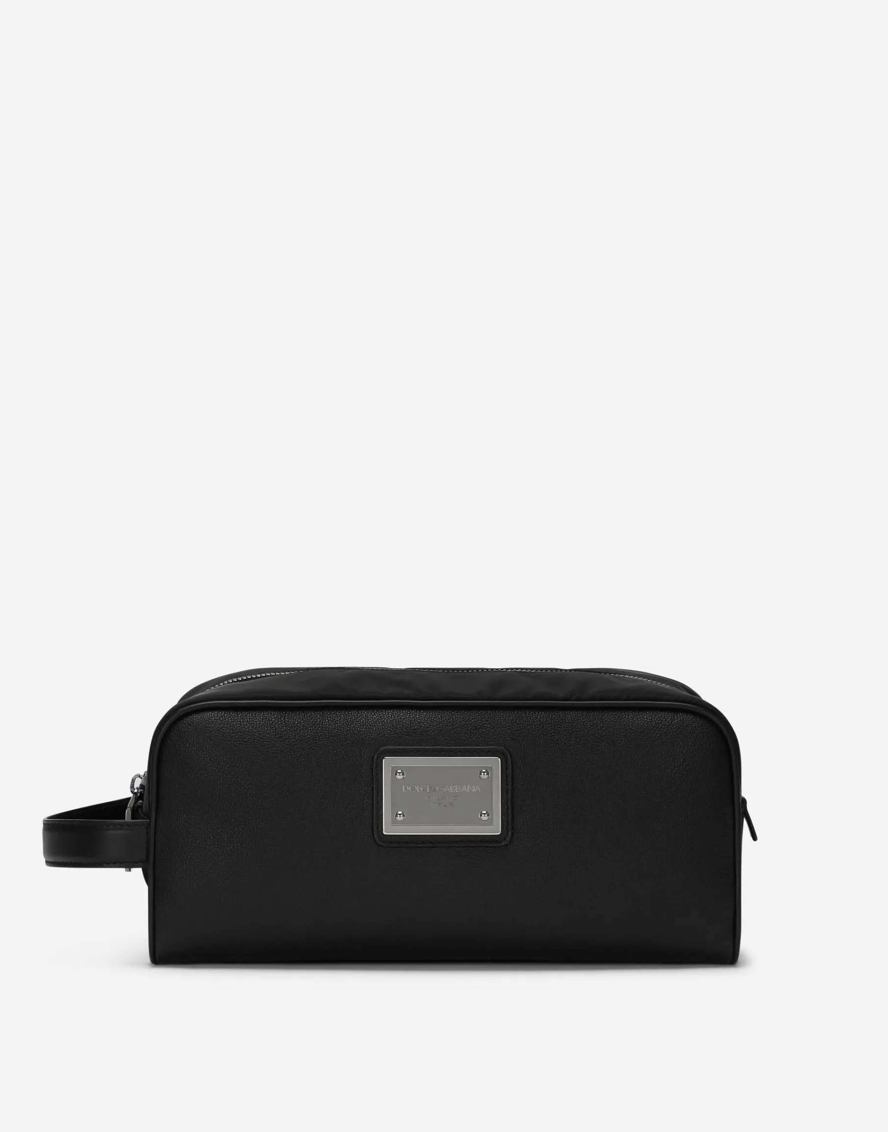 Grainy calfskin and nylon toiletry bag