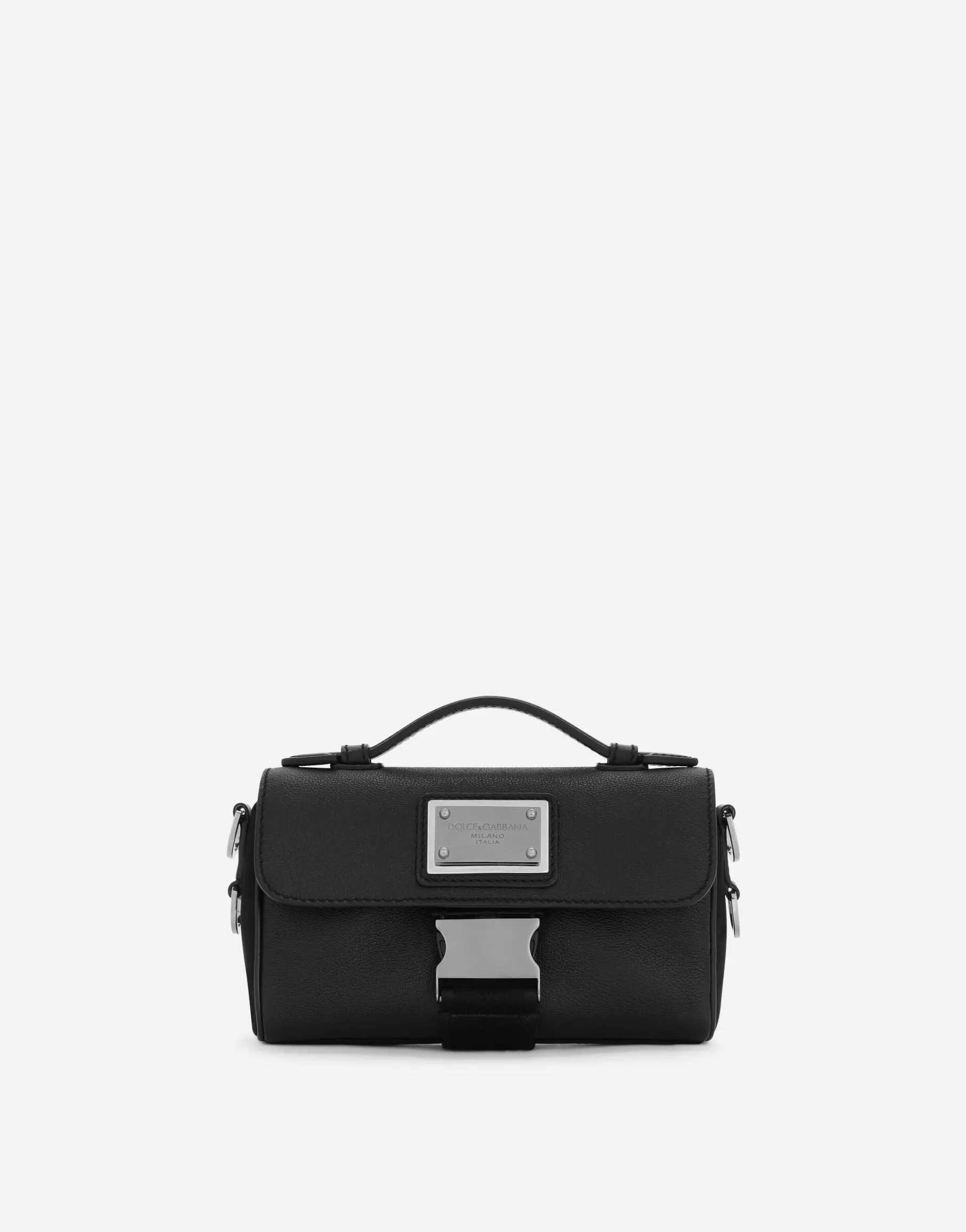 Grainy calfskin and nylon crossbody bag
