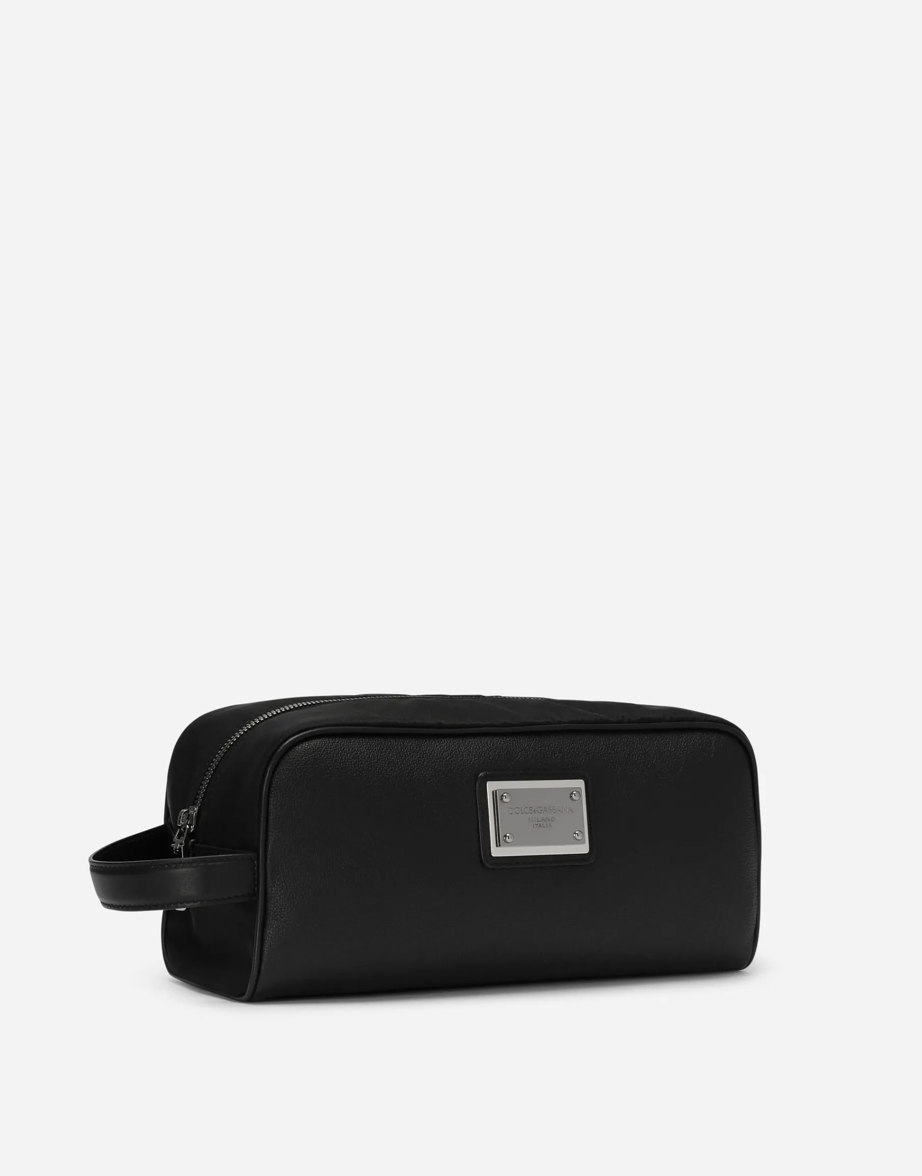 Grainy calfskin and nylon toiletry bag