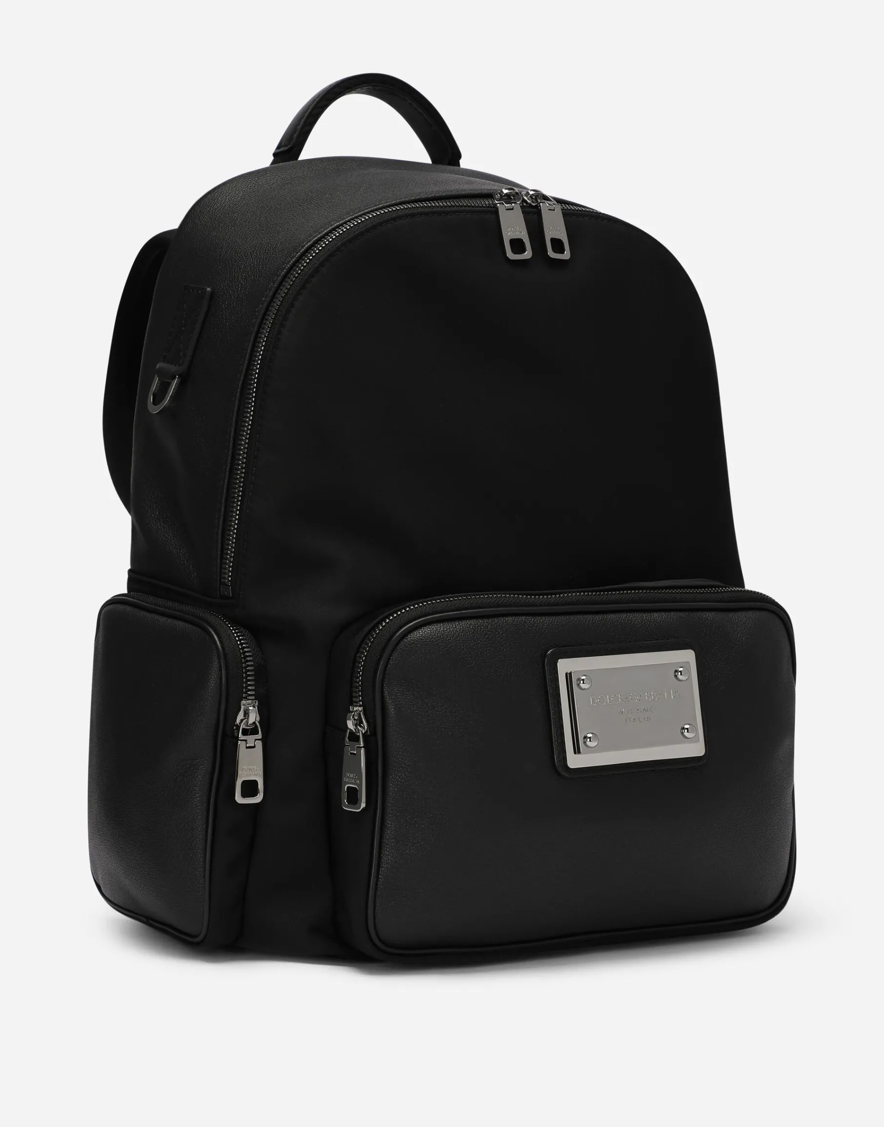 Grainy calfskin and nylon backpack