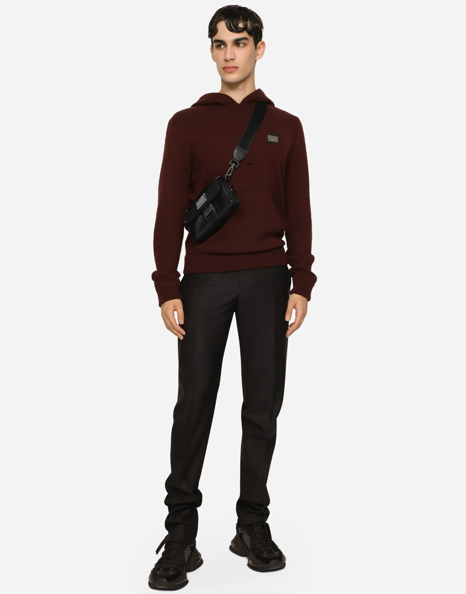 Grainy calfskin and nylon crossbody bag