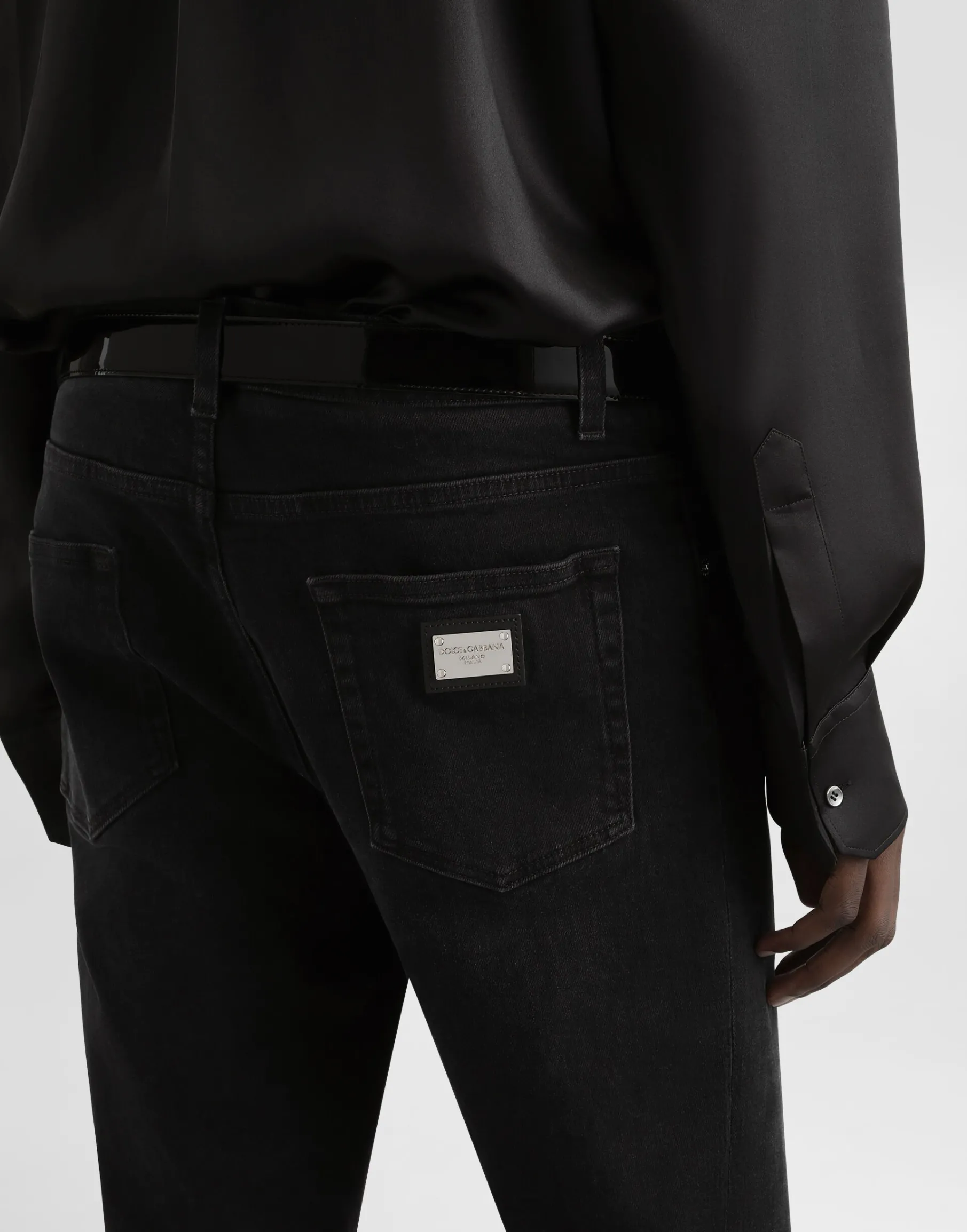 Gray wash slim-fit stretch jeans