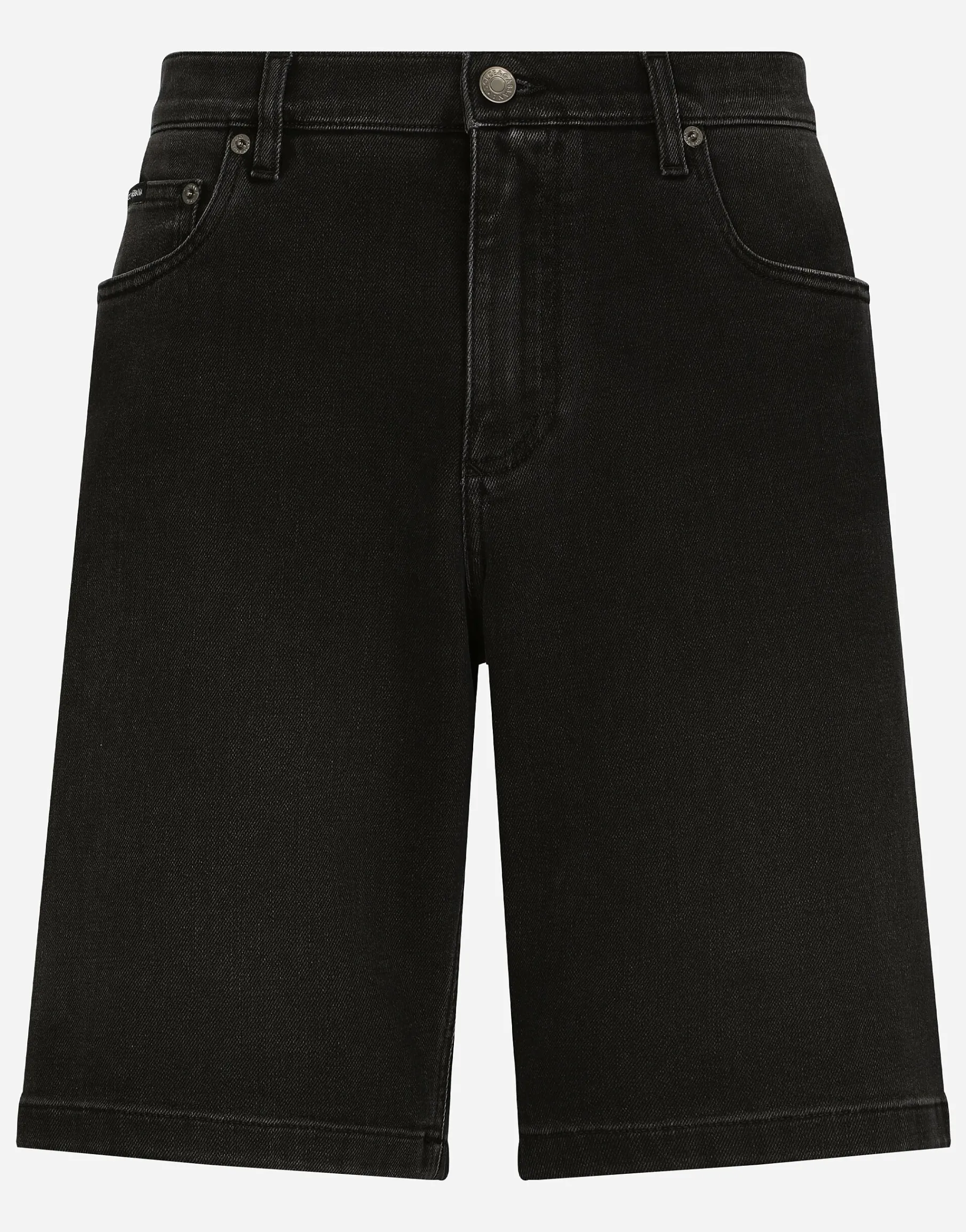 Gray wash stretch denim shorts