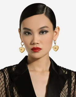 Heart drop earrings with DG logo
