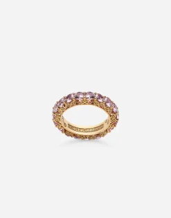Heritage band ring in yellow 18kt gold with pink sapphires