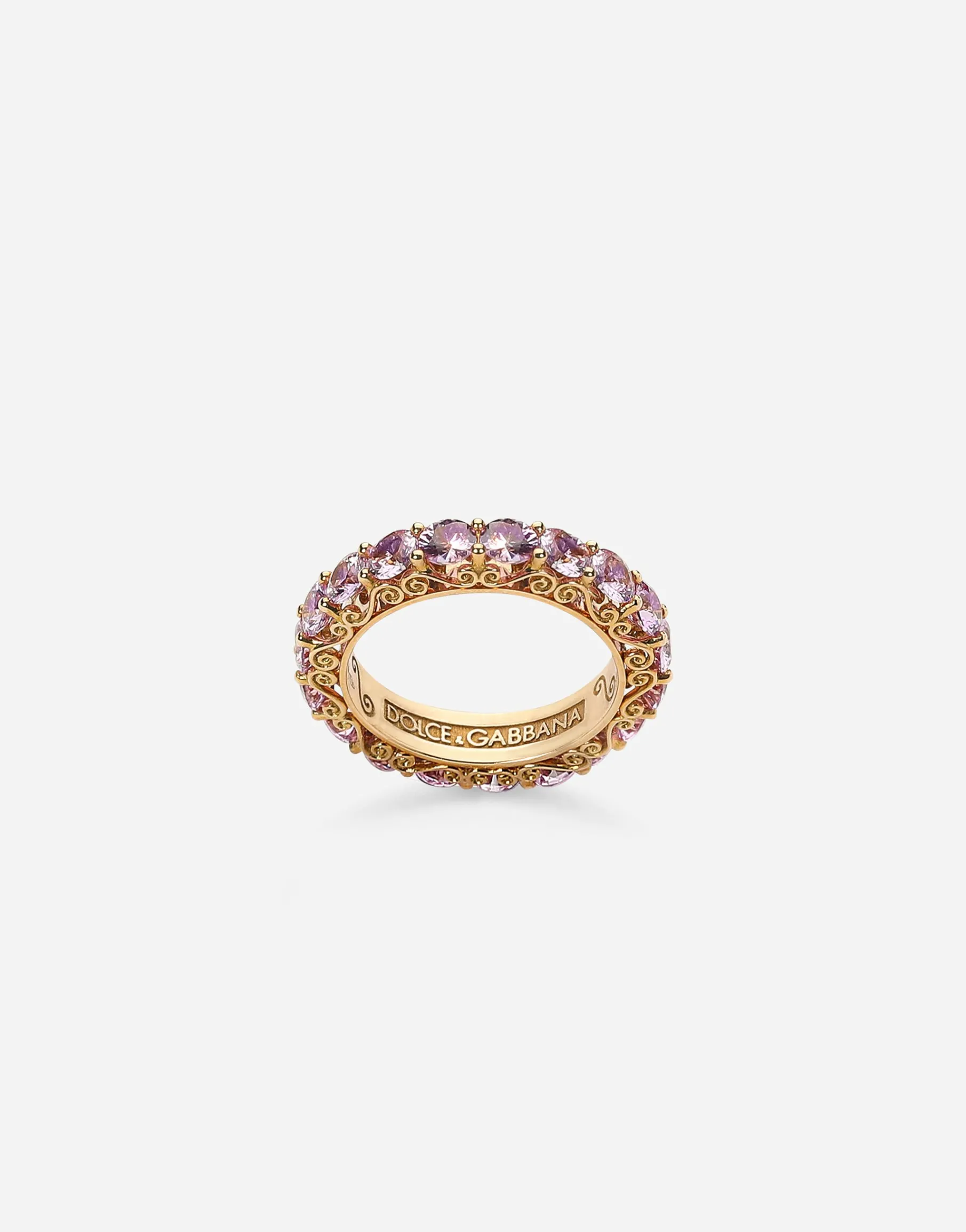 Heritage band ring in yellow 18kt gold with pink sapphires