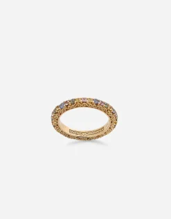 Heritage band ring in yellow 18kt gold with multicoloured sapphires