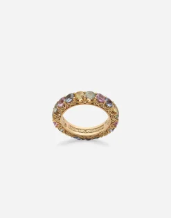 Heritage band ring in yellow 18kt gold with multicoloured sapphires
