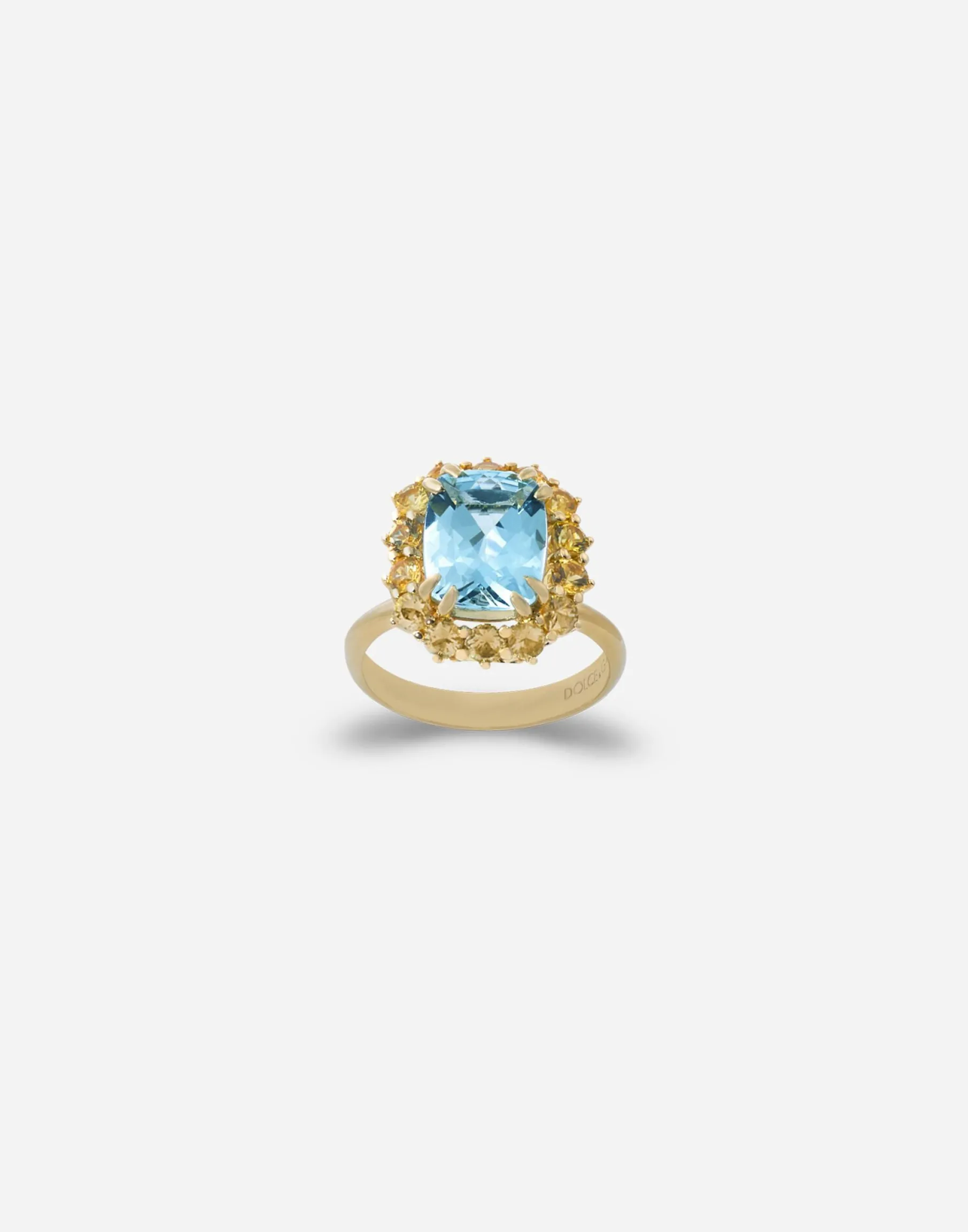 Heritage ring in yellow gold, acquamarine and yellow sapphires