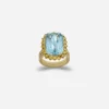 Heritage ring in yellow gold, aquamarine and yello sapphires