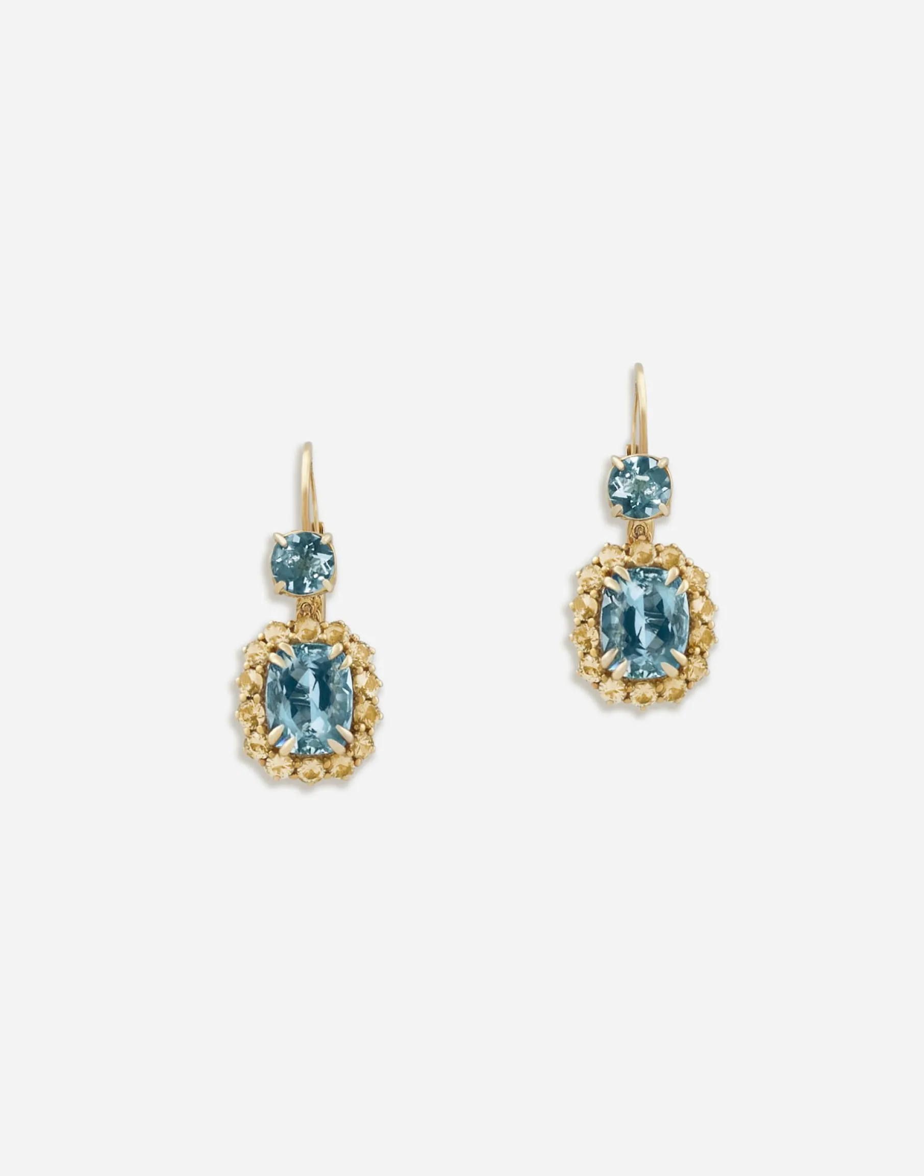 Herritage earrings in yellow gold with aquamarines and yellow sapphires