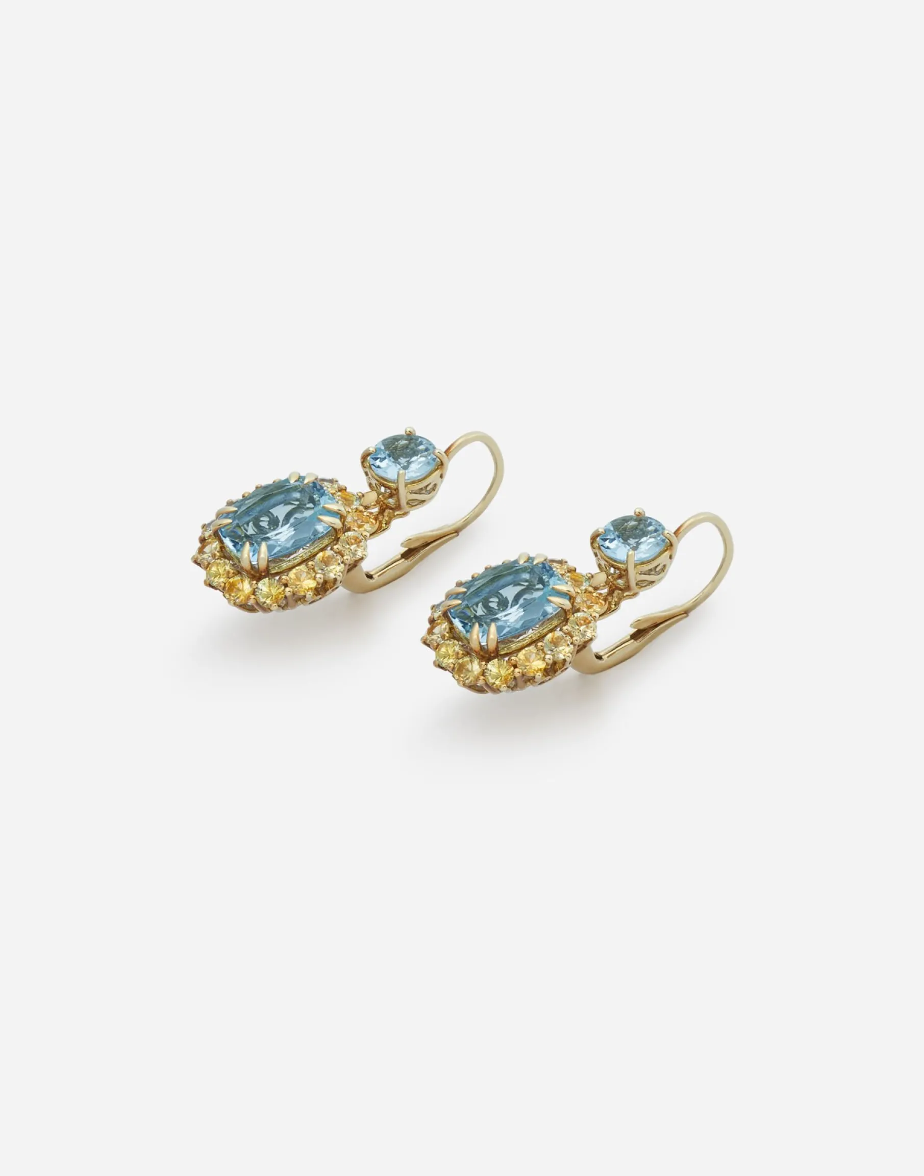 Herritage earrings in yellow gold with aquamarines and yellow sapphires