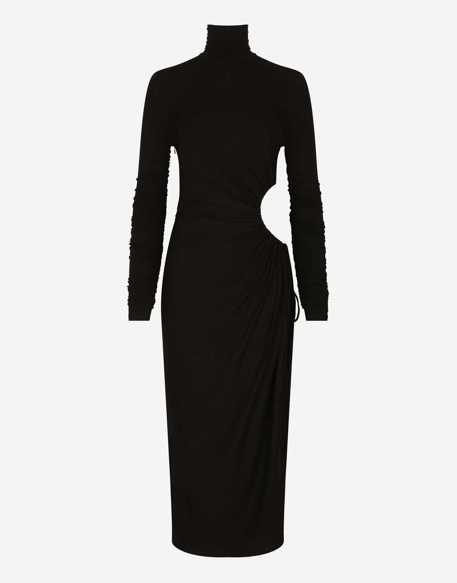 High-necked jersey calf-length dress with cut-out