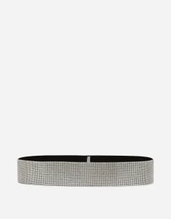 High-waist crystal mesh belt