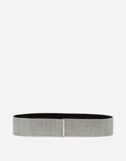 High-waist crystal mesh belt
