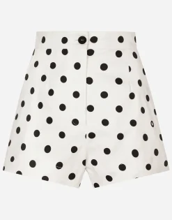 High-waisted cotton shorts with polka-dot print