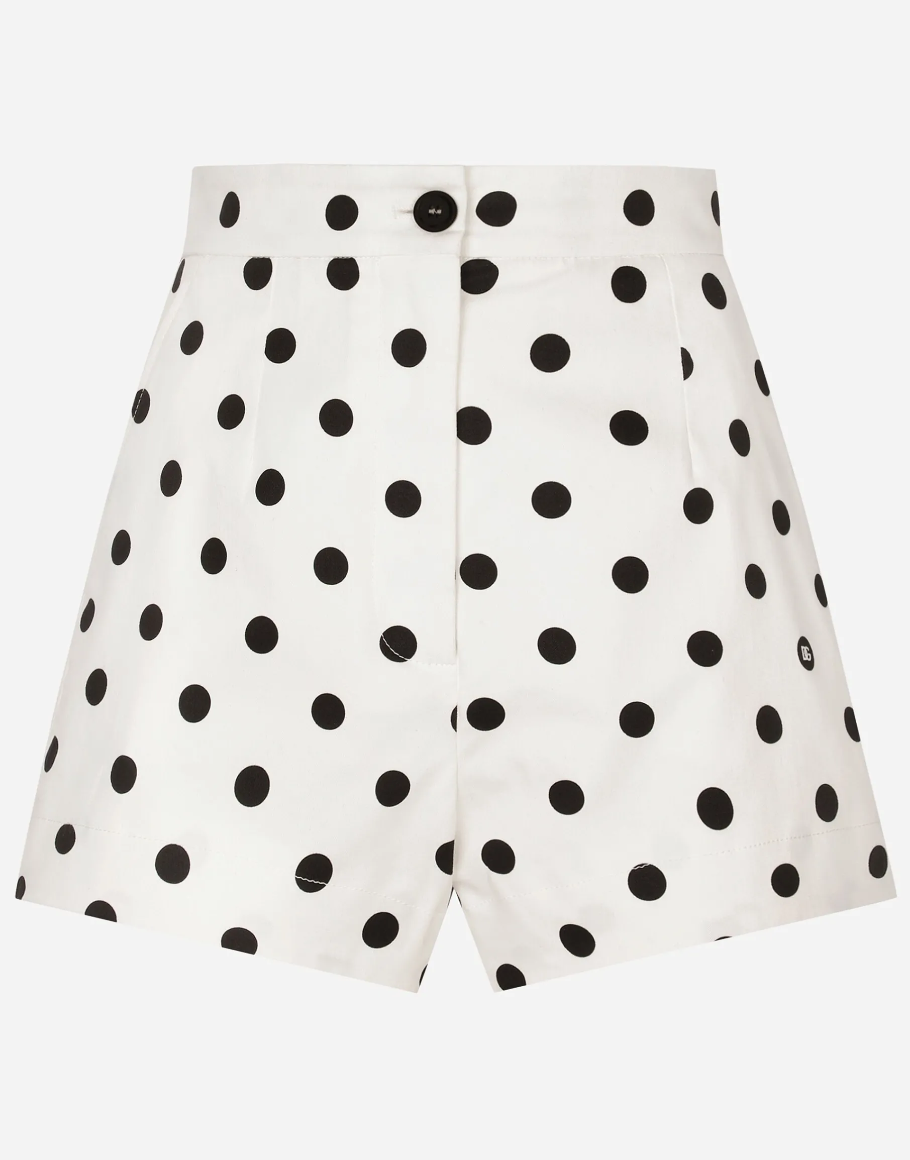 High-waisted cotton shorts with polka-dot print