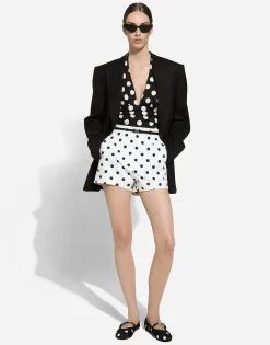 High-waisted cotton shorts with polka-dot print