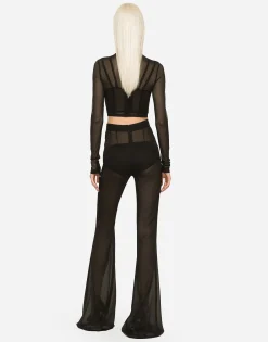 High-waisted flared chiffon pants