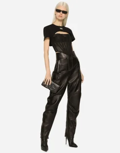 High-waisted leather biker pants