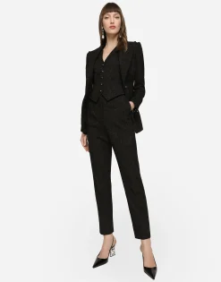 High-waisted ornamental jacquard pants
