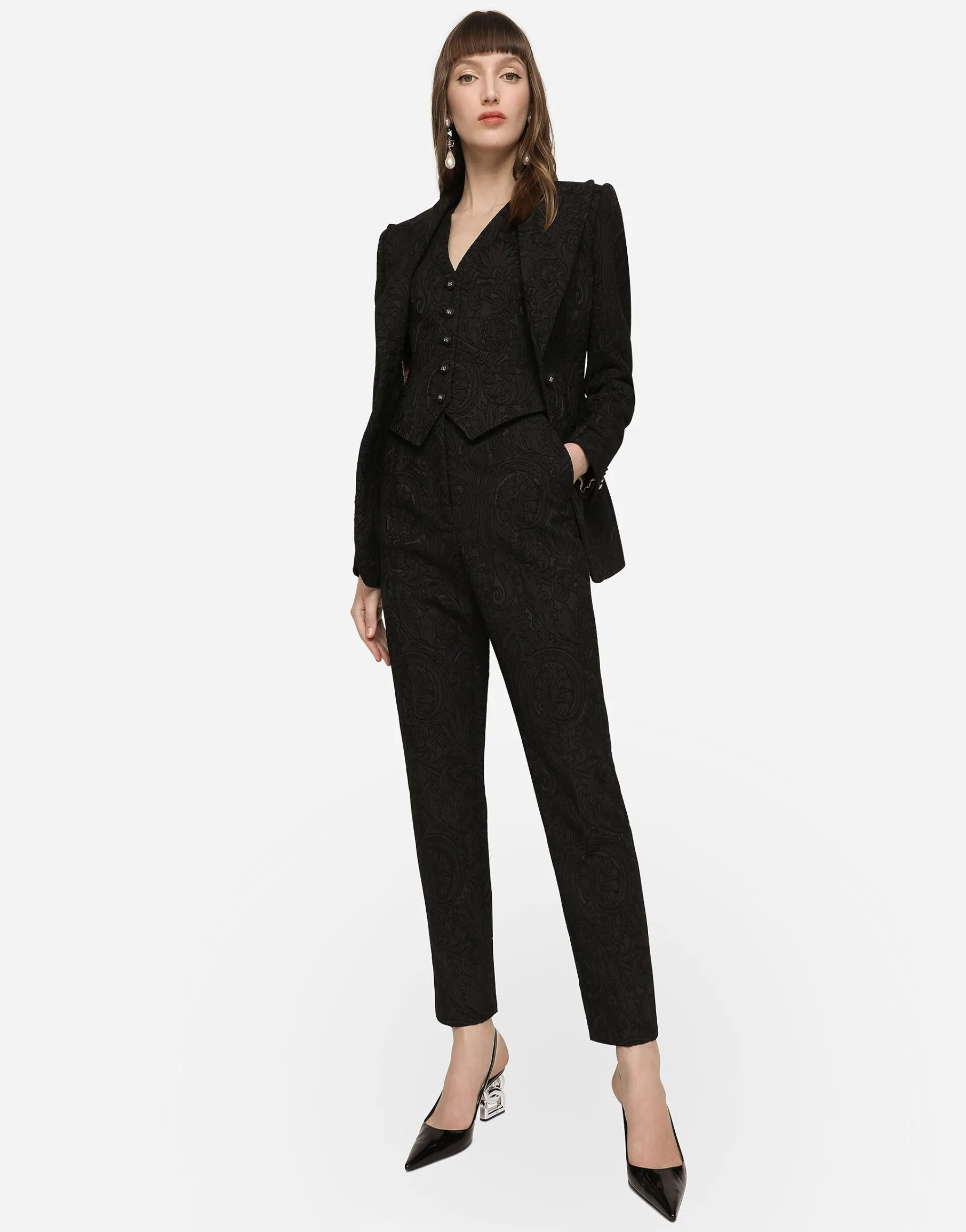 High-waisted ornamental jacquard pants