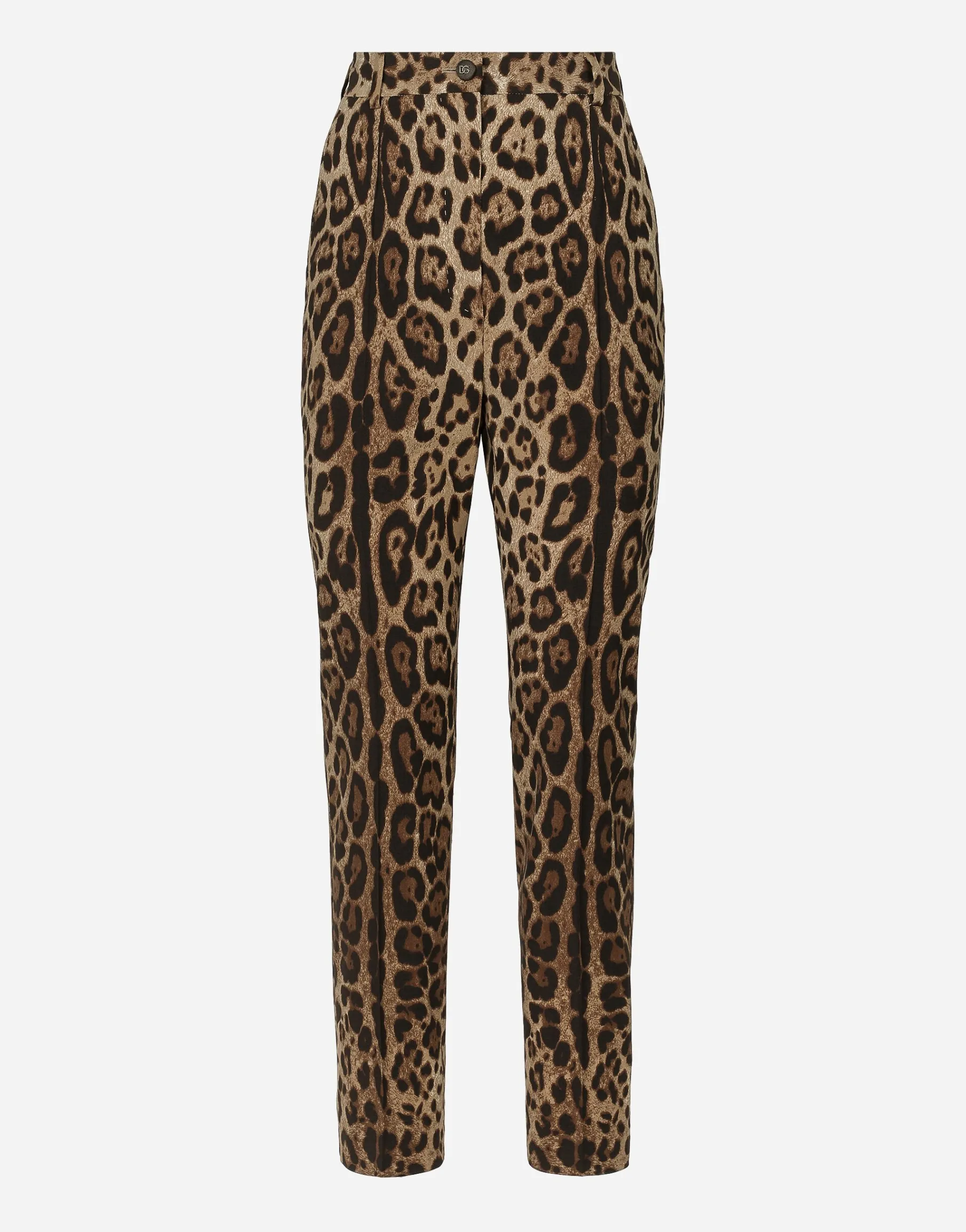 High-waisted pants in leopard-print wool