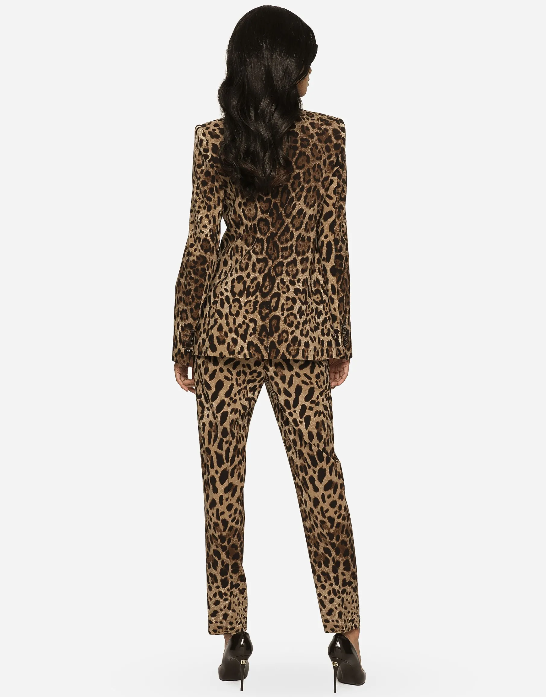 High-waisted pants in leopard-print wool