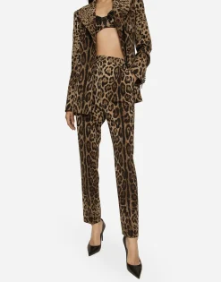High-waisted pants in leopard-print wool